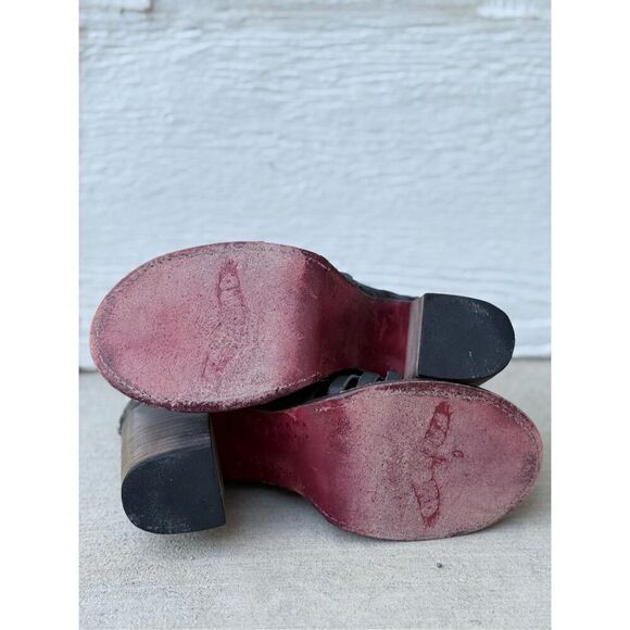 Freebird Washed Black Bela 100% Leather Cross Braided Ankle Western Boho Boots - Picture 8 of 14